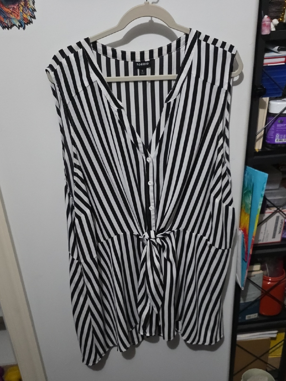 torrid Black & White Striped Tie-Front Sleeveless Tunic